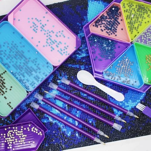 SENHAI Lot de 37 accessoires d'art diamant 5D, kit d'outils d'art diamant avec plateau de colle, argile, stylos d'art diamant, plateau de tri des perles pour peinture au diamant, loisirs créatifs