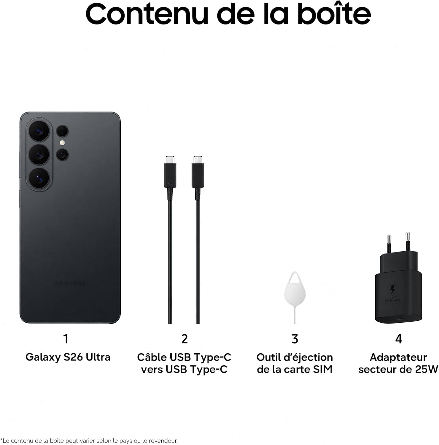 Samsung Galaxy S26 Ultra, Smartphone Android 5G avec Galaxy AI, 512 Go, Chargeur Secteur Rapide 25W Inclus, Smartphone déverrouillé, Noir, Version FR