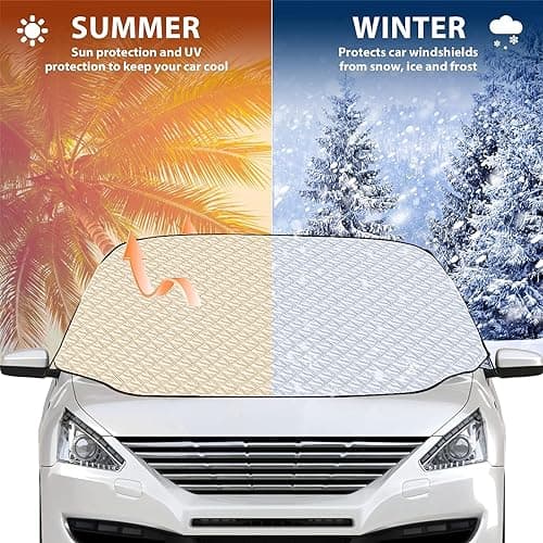 Akapola Couverture Pare Brise Avant Voiture, Magnétiques Bâche Pare Brise, Pare-Soleil Anti Givre Neige Anti Glace UV Soleil Protection Repliable Universelle pour Voiture SUV (180 x 145 x 110cm)