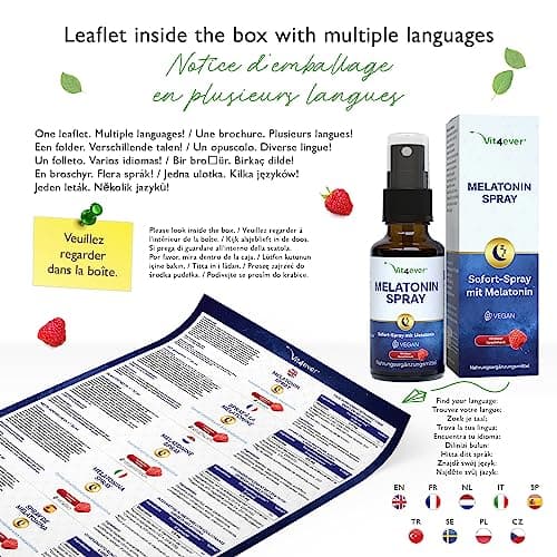 Spray mélatonine - Spray instantané extra fortement dosé avec 0,5 mg de mélatonine par pulvérisation - Spray pour l'endormissement - Sans alcool - Testé en laboratoire - Vegan - Goût framboise - 30 ml