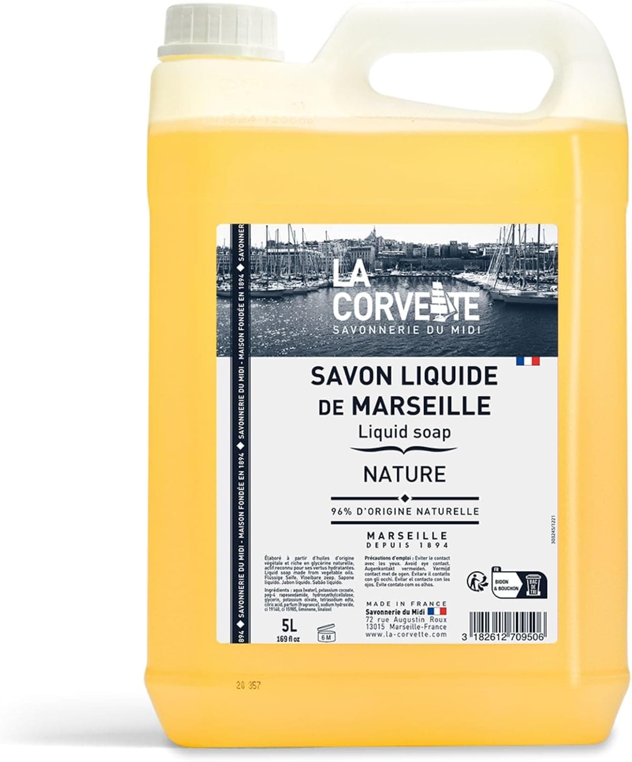 La Corvette - Savon liquide de Marseille NATURE – 5L – 96% d’ingrédients d’origine naturelle