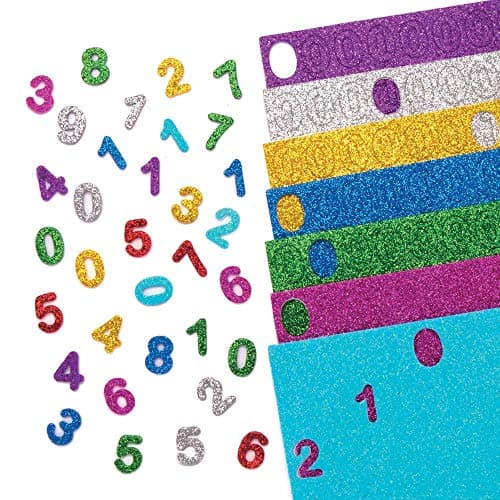 Baker Ross Glitter Foam Self-Adhesive Numbers (Pack of 800) - Arts and Crafts for Kids