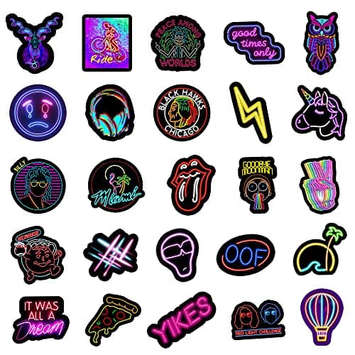MARSFORCE Graffiti Néon vinyle imperméable autocollant pour ordinateur portable bagages de voyage valise bouteille d'eau skateboard vélo voiture pare - chocs casque guitare jouet scrapbooking [50pcs]