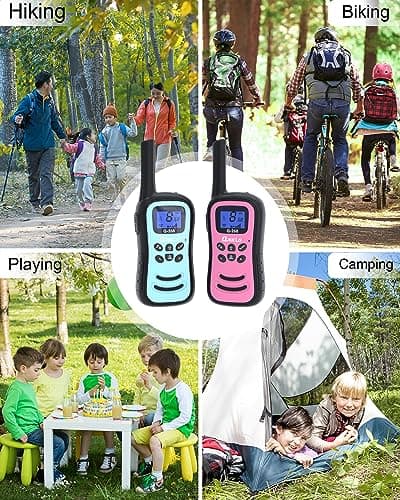QNIGLO Talkie Walkie Enfants, 3 PCS Talkie Walkies Rechargeable Jouets Garçon Filles 3-12 Ans, Radio à 2 Voies avec 8 Canaux & Lampe de Poche, Cadeaux pour Aventures Extérieures, Camping, Randonnée