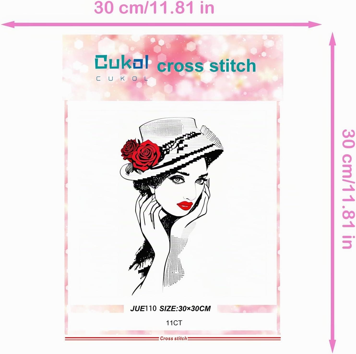 cukol cukol Canevas Broderie Point de Croix Kit Complet Adulte Debutant | Estampillé, Motif Moderne Belle Dame Pré Imprimé 11ct, avec Fils, Loisirs Créatifs Activité Manuelle Facile, 30x30 cm