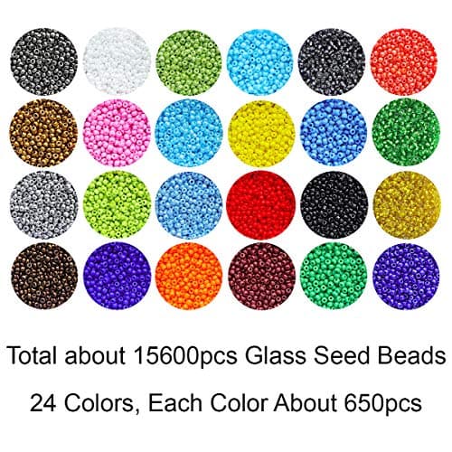 Bala&Fillic perles de rocaille en verre 11/0 perles de rocaille 24 couleurs environ 15600 pièces dans une boîte pour la fabrication de bijoux