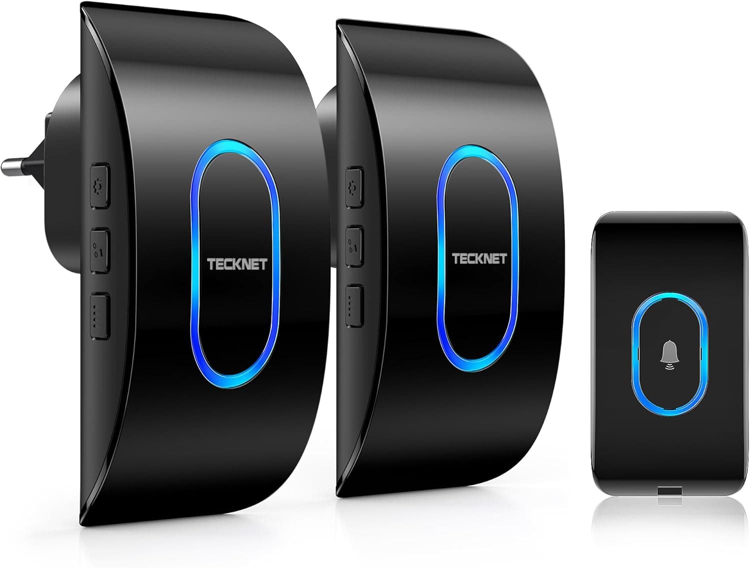 TECKNET Sonnette sans Fil Exterieur Étanche avec 2 Récepteurs avec LED Bleu