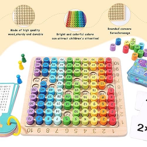 BGNXHYB Table de Multiplication en Bois, Tableau de Multiplication, Jeu de Multiplication, pour la Multiplication Jeu d'apprentissage des mathématiques, Cadeaux pour Enfants