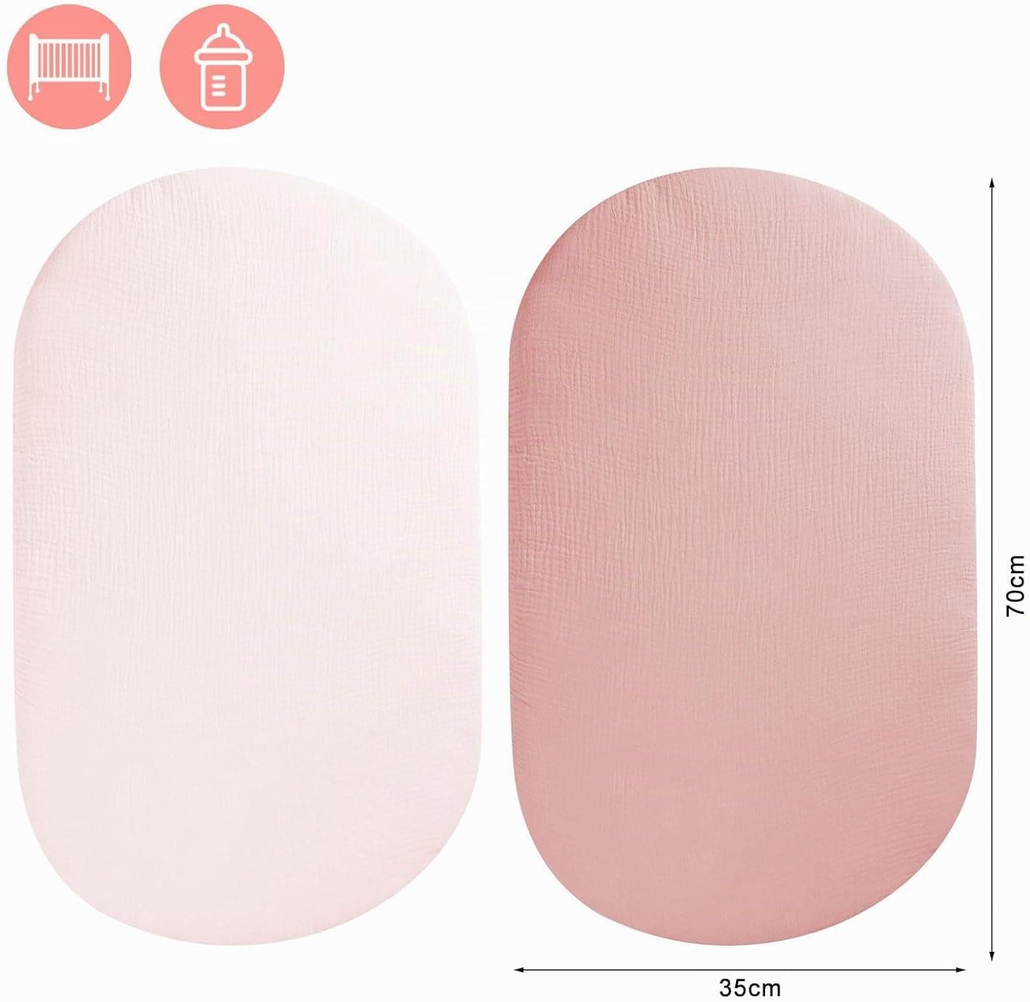 2pcs Drap Housse pour Couffin, Nacelle, Berceau et Cododo - 70x35cm Matelas Bébé