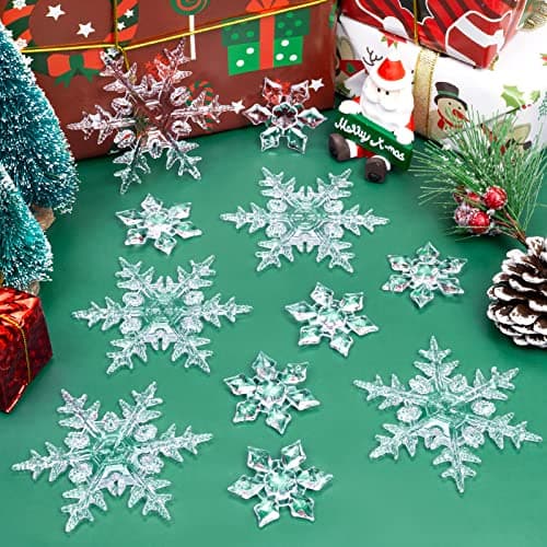 25 Pièces Acrylique Ornements de Flocons de Neige, Hiver Décorations avec Ligne De Cristal pour Fenêtres Cheminée Sapin de Noël