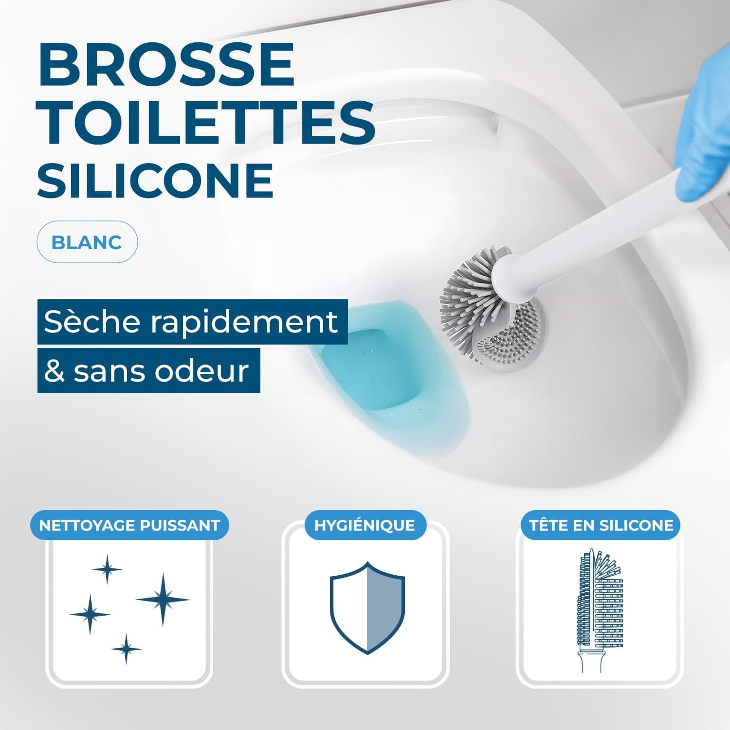 STARWAX Brosse Toilette Silicone avec Attache Murale, Blanche