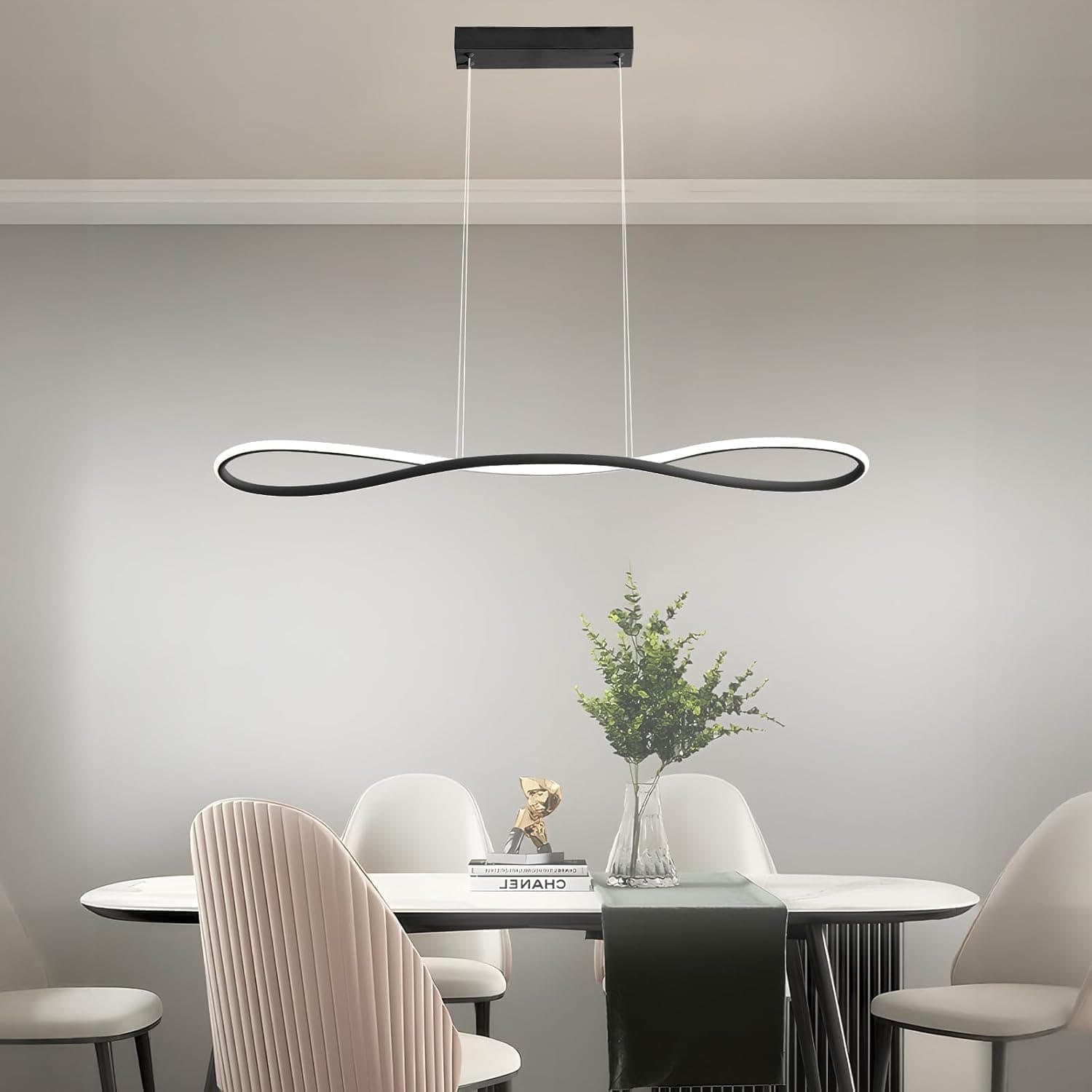 LED Suspension Luminaire 76W Lampe Suspendue à Dimmable, Lustre Chambre Réglable en Hauteur, Moderne Plafonnier LED Suspension pour Salle à Manger Salon Cuisine, 3Ring Φ20+40+60cm (Black 120cm)