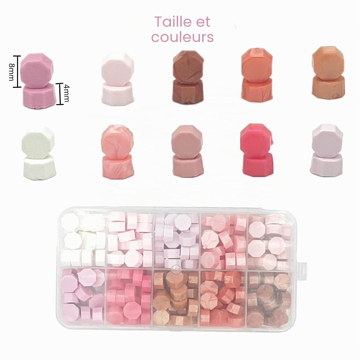 200 Pièces Perles de Cire à Cacheter 10 Couleurs Sceaux de Cire Octogonaux pour Rétro Cachetage de Timbres,Enveloppes, Invitations de Mariage,Emballage de Cadeaux (Série Rose)