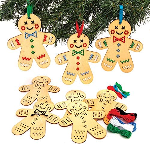 Baker Ross Kits de décorations bonhommes en pain d'épice au point de croix (Pack de 5), Le point de croix pour des amateurs et les loisirs créatifs pour enfants, Marron,Coloré