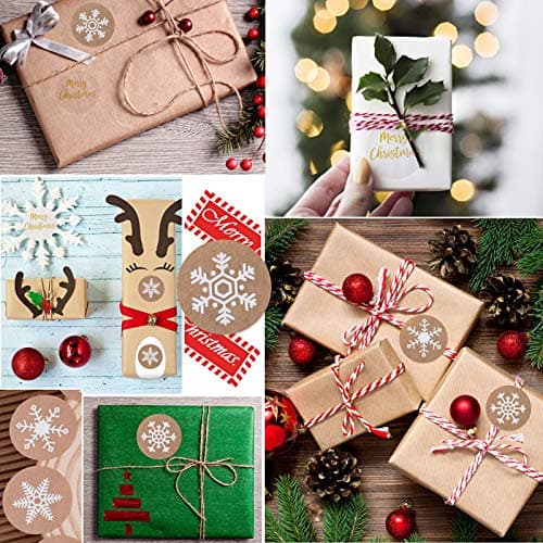 BHGT 1000PCS Merry Christmas Stickers Autocollants d'Étiquette Emballage 4 Style Flocon de Neige Self-Adhesive Label DIY Artisanat Déco pour Mariage Cadeau ou Enveloppe 2 Rouleau