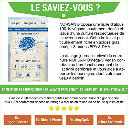 NORSAN Premium omega 3 vegan huile d'algues 100 ml / 2000mg oméga 3 par dose journalière / omega3 végétalien avec EPA & DHA/vegan omega 3 algues