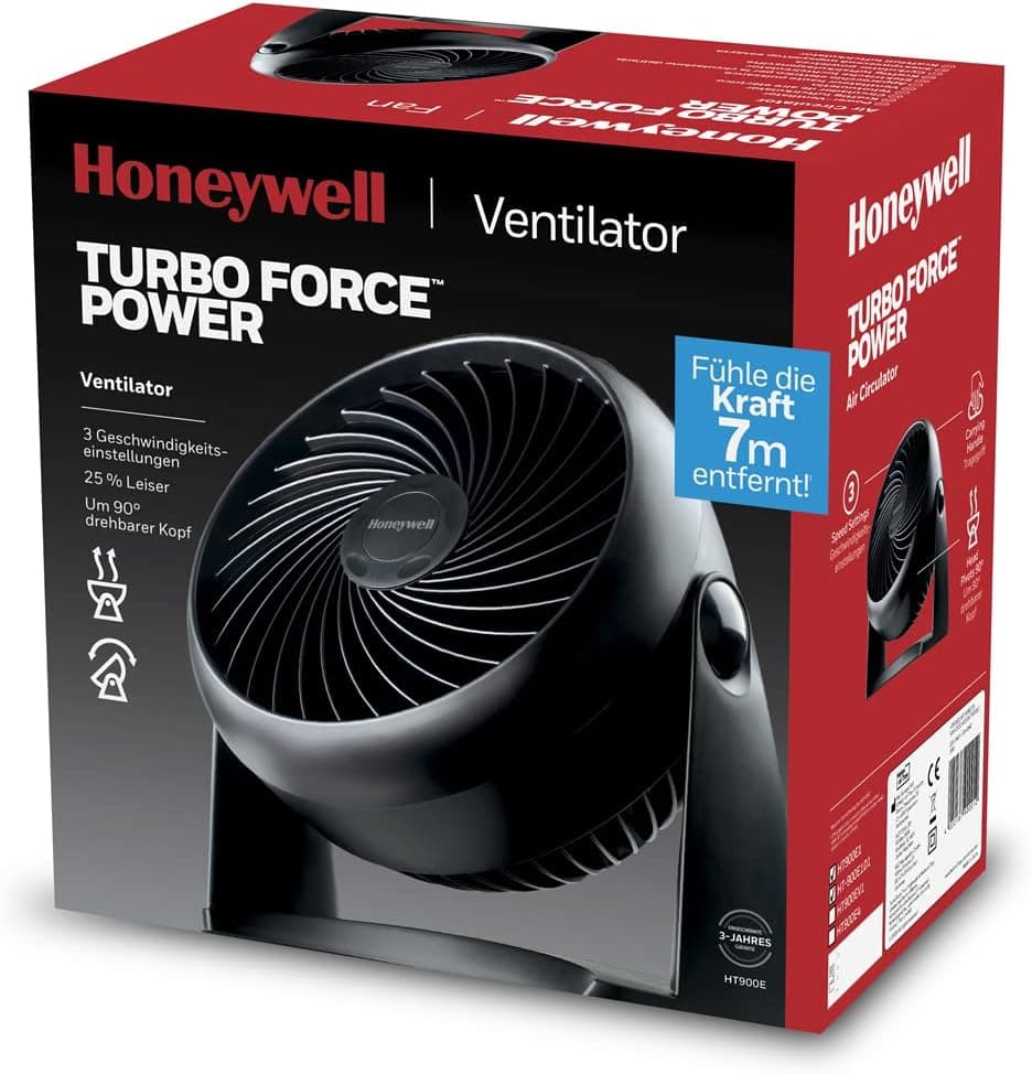 Honeywell ventilateur TurboForce Power (fonctionnement silencieux pour rafraîchissement, inclinaison variable à 90°, 3 vitesses, option de fixation murale, ventilateur de table) HT900