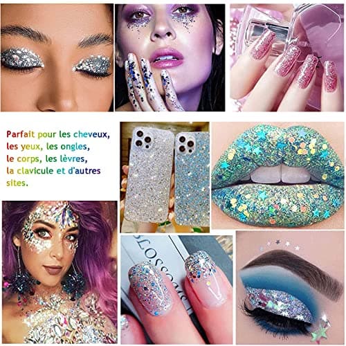 XOPOZON 5 Populaire Couleurs Sirène Paillettes, Sparkling Chunky Glitter Liquide Fard À Paupières Glitter Body Gel pour Cosmétique Visage Cheveux Ongles Maquillage Longue Durée Mousseux 30g