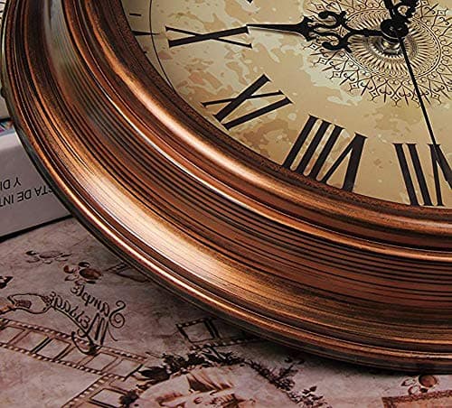 Topkey 30cm Horloge Murale Silencieuse Vintage Pendules Murales pour Le Salon Cuisine Chambre à Coucher Bureau à Domicile - Marron