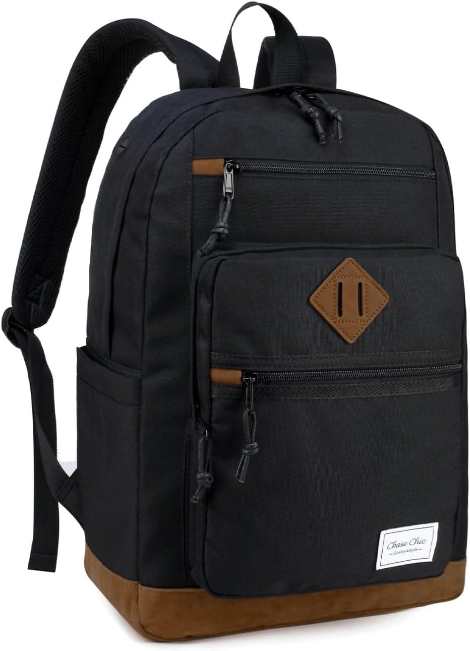 Chase Chic Sac À Dos Homme Femme - Sac D'école Antivol Sac De Ville D'affaires Loisirs Résistant à L'eau Pour College Travail École Voyage Adolescent étudiants 18,8L Noir