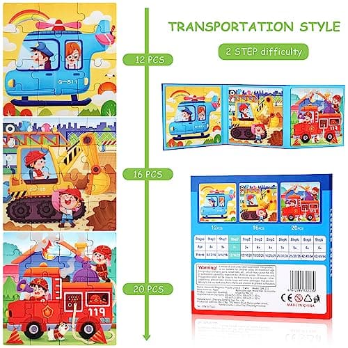 Jouet Puzzle en Magnétique pour Enfant, Montessori Puzzle en Bois de Véhicules Livre de Puzzle Assorti Jouet Éducatifs Apprentissage Cadeau pour Fille Garçon 3 4 5 Ans (Transport)