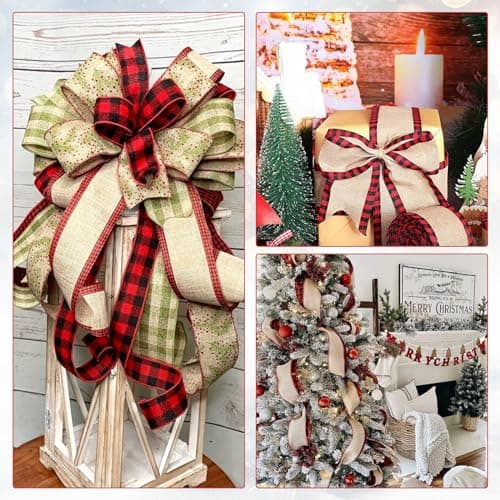 G2PLUS 10M Ruban à Carreaux Buffle de Noël Filaire Ruban de Noël 6.4CM Ruban Toile de Jute pour l'Artisanat,Noël Décorations de Mariage-Rouge et Noir Burlap Ruban