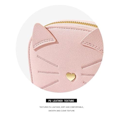Porte Carte de Crédit Femmes, PU Cuir Porte-Cartes de Visite Protection RFID Portefeuille Porte Monnaie Fermeture Éclair Crédit Portefeuille avec 11 emplacements pour Cartes Women's Wallet,Rose Chaton