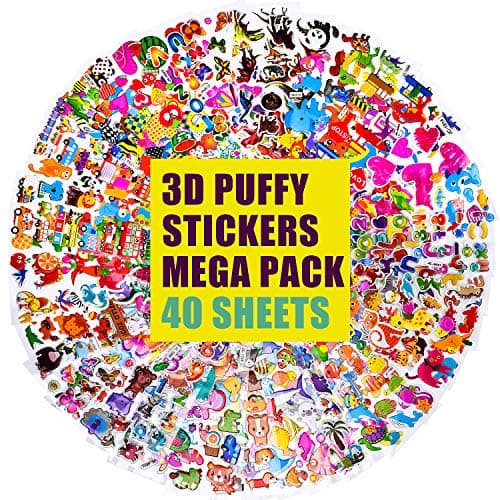 Stickers Enfant 1200+, Gommettes Enfants 2 Ans 3 Ans 4 Ans, 40 Feuilles 3D Gommettes Autocollants Enfant pour Récompenser Scrapbooking, y Compris Voiture, Chiffre, Animaux, Dino, Fruit, Poisson, etc