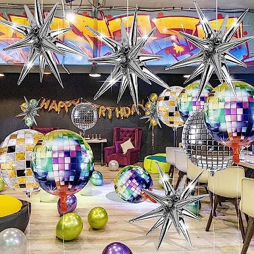 Disco Ballons, 8 Pièces Ballons en Aluminium Disco, Foil Ballons Disco, Ballon Disco Party, Décorations de Fête Disco, pour Fête de Danse Disco Fête d'Anniversaire Mariage Baby Shower