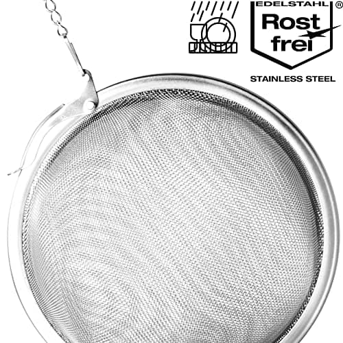 COM-FOUR® passoire à thé en acier inoxydable 304 - grand infuseur à thé pour thé en vrac, herbes et épices - filtre à thé à mailles fines avec chaîne - passoire à épices (1 pièce - Ø 9 cm)