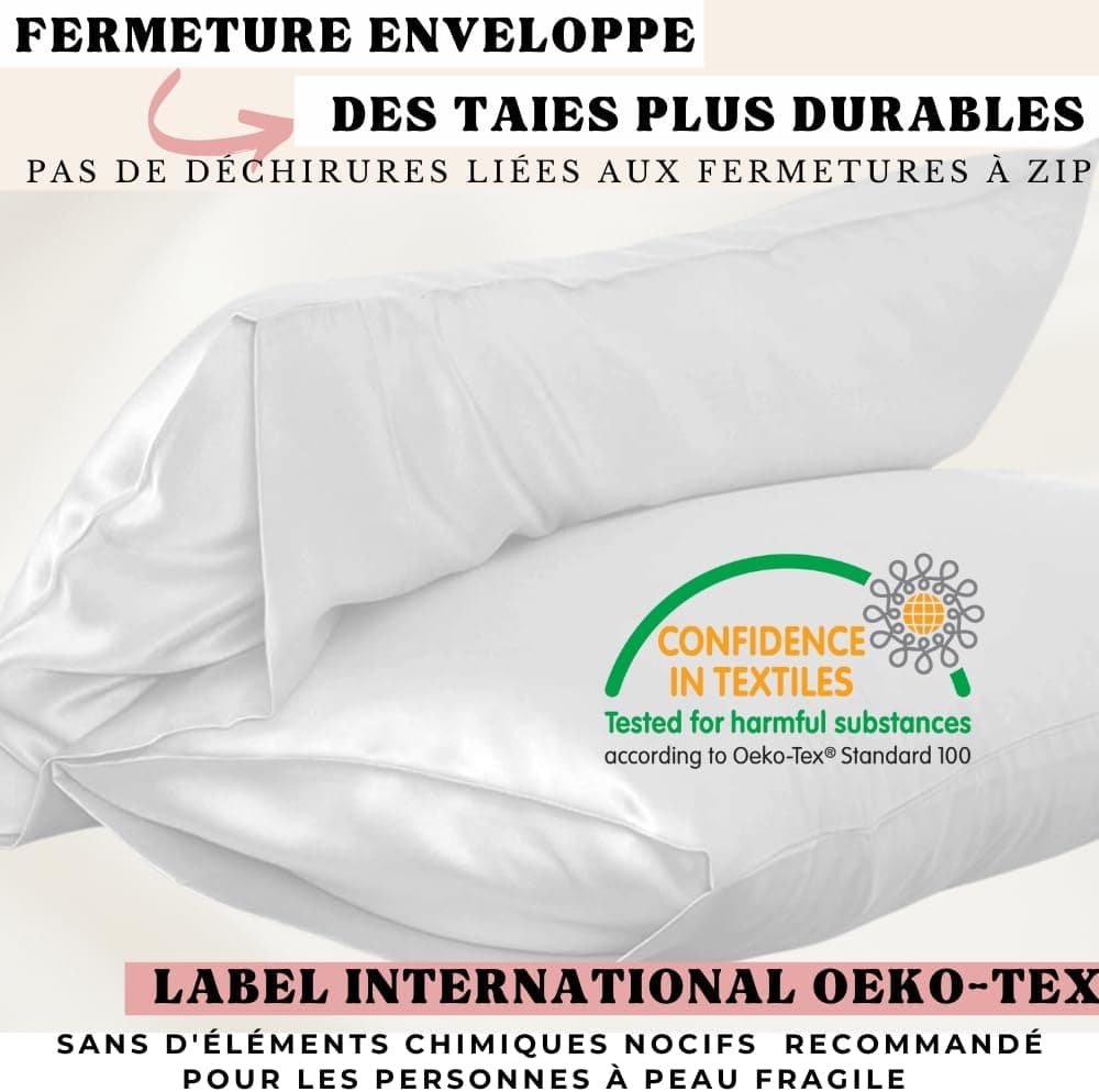 Taie d’Oreiller en Soie de mûrier, 25 mommes, Rose, 65 x 65 cm | 100 % soie de mûrier Grade 6A, 25 mommes : douce et lisse pour limiter les frottements sur la peau et les cheveux.