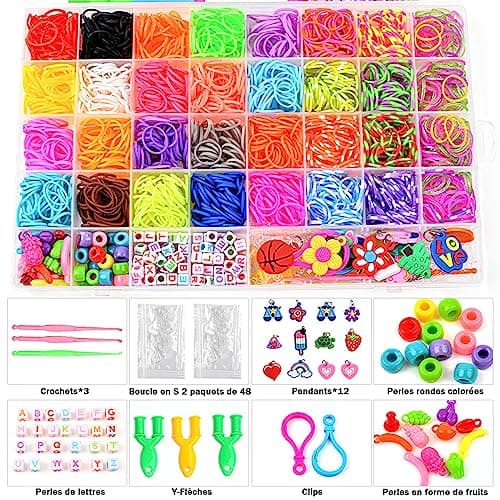 2500+ Elastique Bracelet Kit, 40 Grilles Bricolage Élastique Loom Bands Kit, 32 Couleurs Enfant Caoutchouc Bracelet Collier Jouets avec Boîte de Rangement et Charmes, Cadeaux Creation Anniversaire