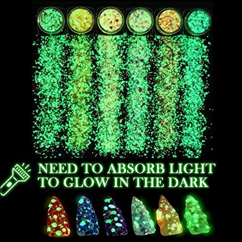 12 Pièces Paillettes Fluorescentes Visage Corps, Holographique Paillettes, Fluorescent Paillette, Paillettes Gel, Paillettes Ensemble pour Ongles, pour Visage, Fluorescent Paillette pour DIY, Corps