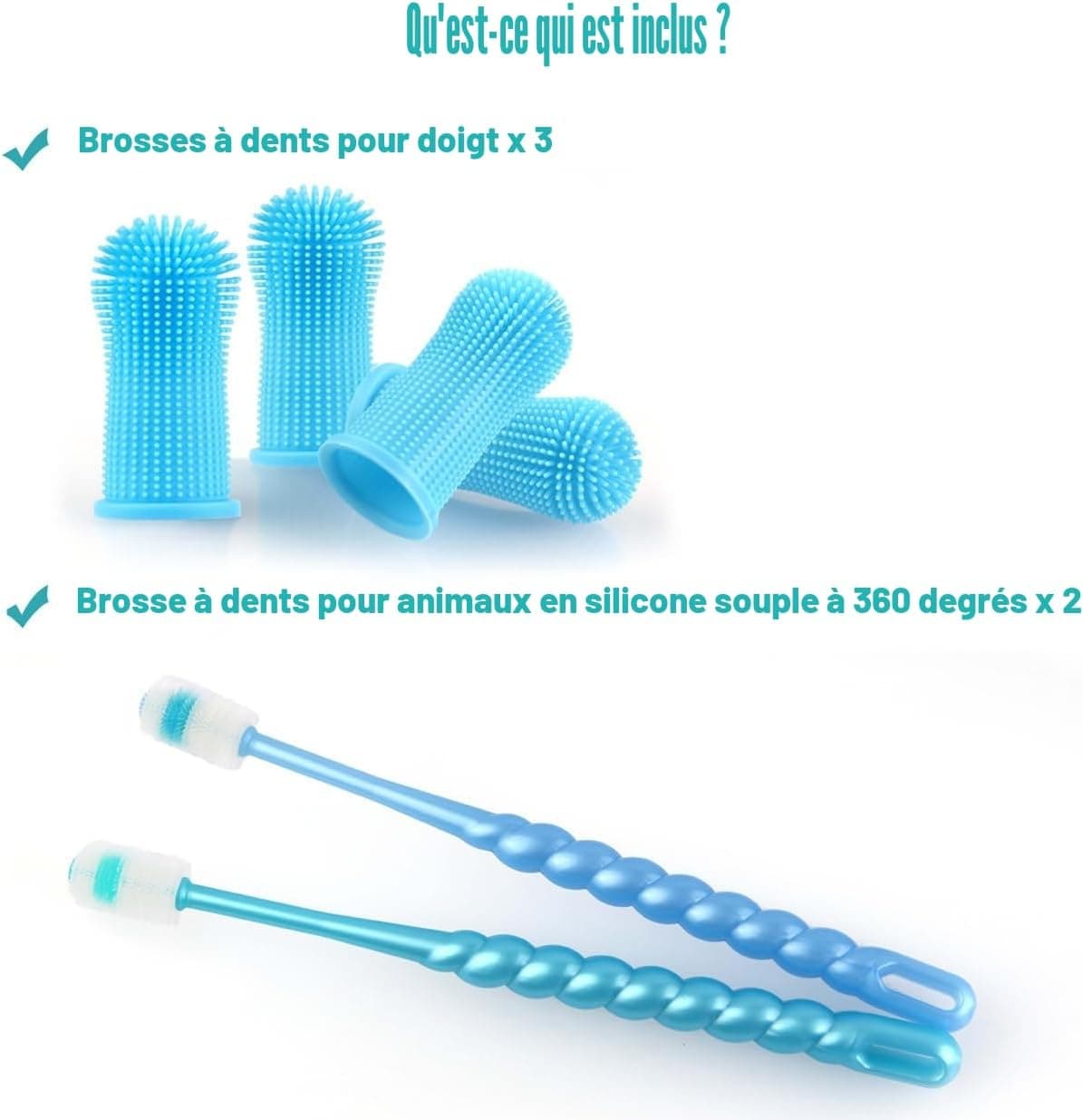 Brosse à Dent Chien, 360° Brosses à Doigts pour Animaux, Rafraîchit l'Haleine & Élimine la Plaque Dentaire, Pour le Nettoyage et le Soin des Dents, Chien Accessoires, Lot de 5 (Bleu)