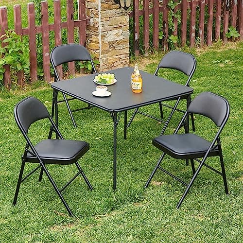 KAIHAOWIN Lot de 4 Chaises Pliantes, Chaise Pliante Rembourree avec Structure Métallique Stable, Chaise Pliante Peu Encombrante Convient pour Le Salon, La Salle à Manger, Le Bureau, Noir