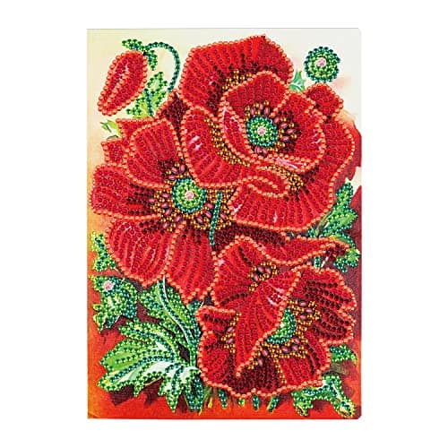 DCIDBEI Carnet de Notes 5D à Faire Soi-même Carnet Croquis A5 Blanko Diamond Painting Fleurs Coquelicots Enfants Avec Strass Carnet Secret Fille Notebook pour Fournitures Scolaires