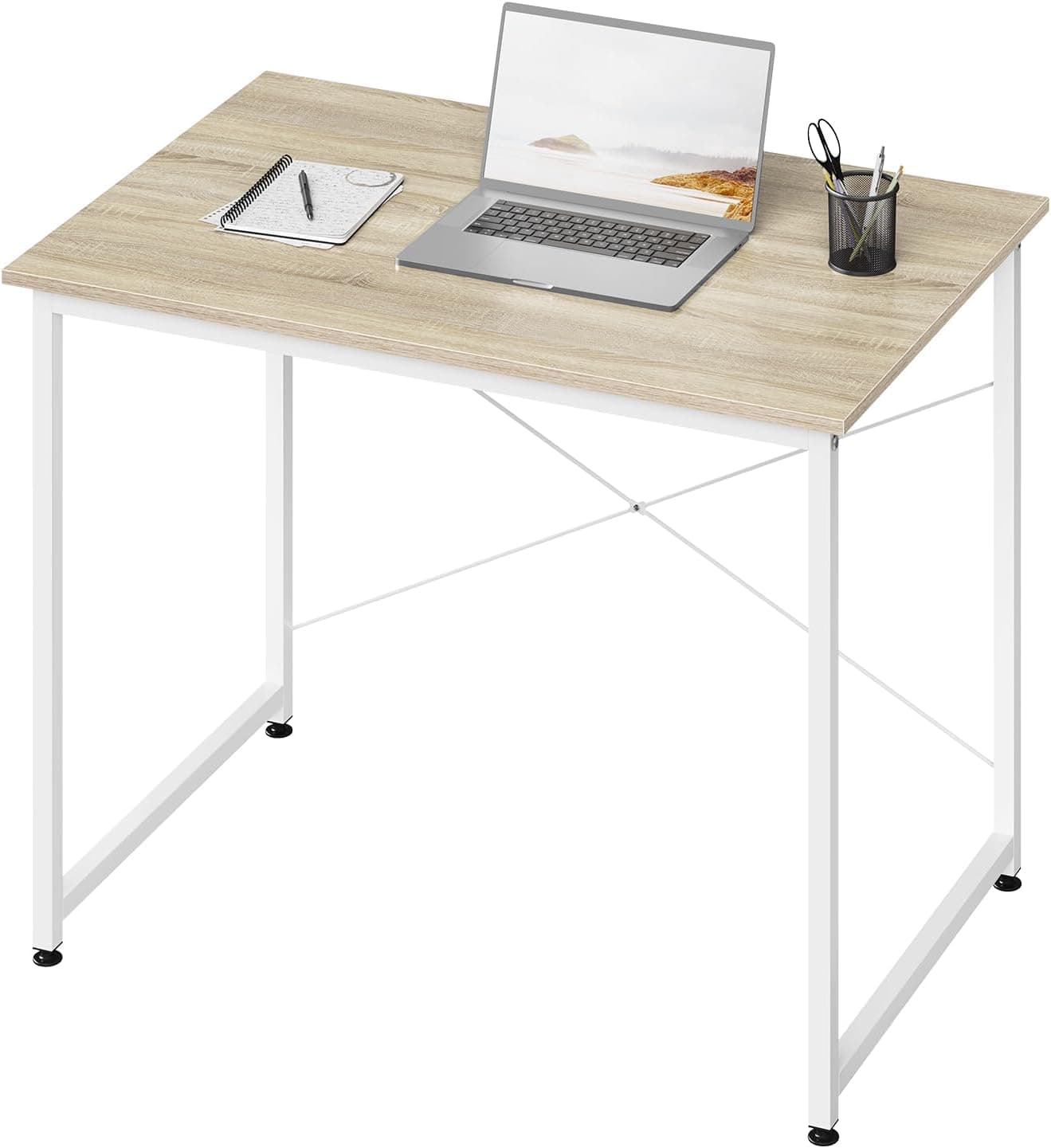 WOLTU Bureau d'Ordinateur, Table Informatique, 80x50x75cm,Chêne Clair+Blanc