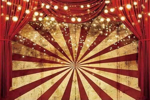 Renaiss 3x2.5m Cirque Spectacle Toile de Fond Carnaval Rayures Rouges Rideau Paillettes Lumières Photographie Fond Bébé Douche Fête d'anniversaire Décor Enfants Portrait Photo Props Vinyle