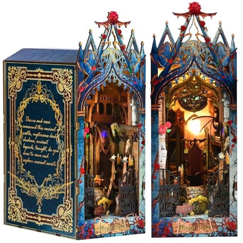 Ulikey Book Nook Kit, DIY Maison Miniature a Construire Maison de Poupee en Bois avec Lumière LED, Puzzle en Bois 3D Maquette de Booknook Miniatures Nook pour Construction Adulte Livre Decoration