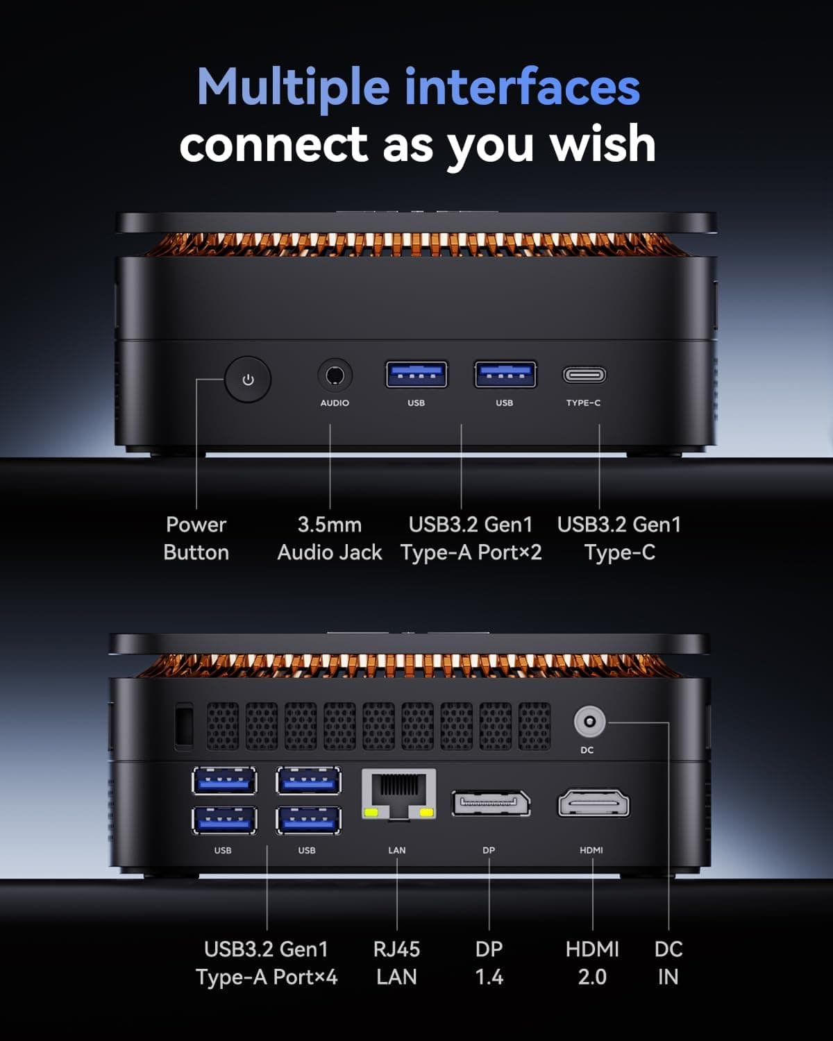 NiPoGi E1 Mini PC ΑΜD Ryzen 5 3500U(3,7GHz, 4C/8T), 16 Go DDR4, 256 Go SSD