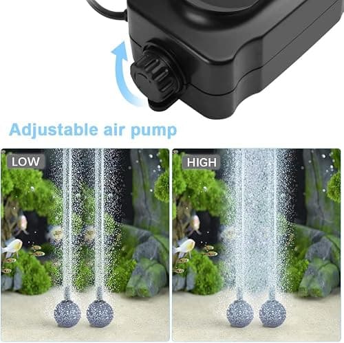 flintronic Pompe à Air Aquarium, 3W /8W Réglable Puissante Double Sortie Bulleur Aquarium pour Aquarium 5 à 300 L Ultra Silencieuse avec 1,5M /2M Tuyau,Pierre à Air,Clapet Anti-Retour et Raccord en T
