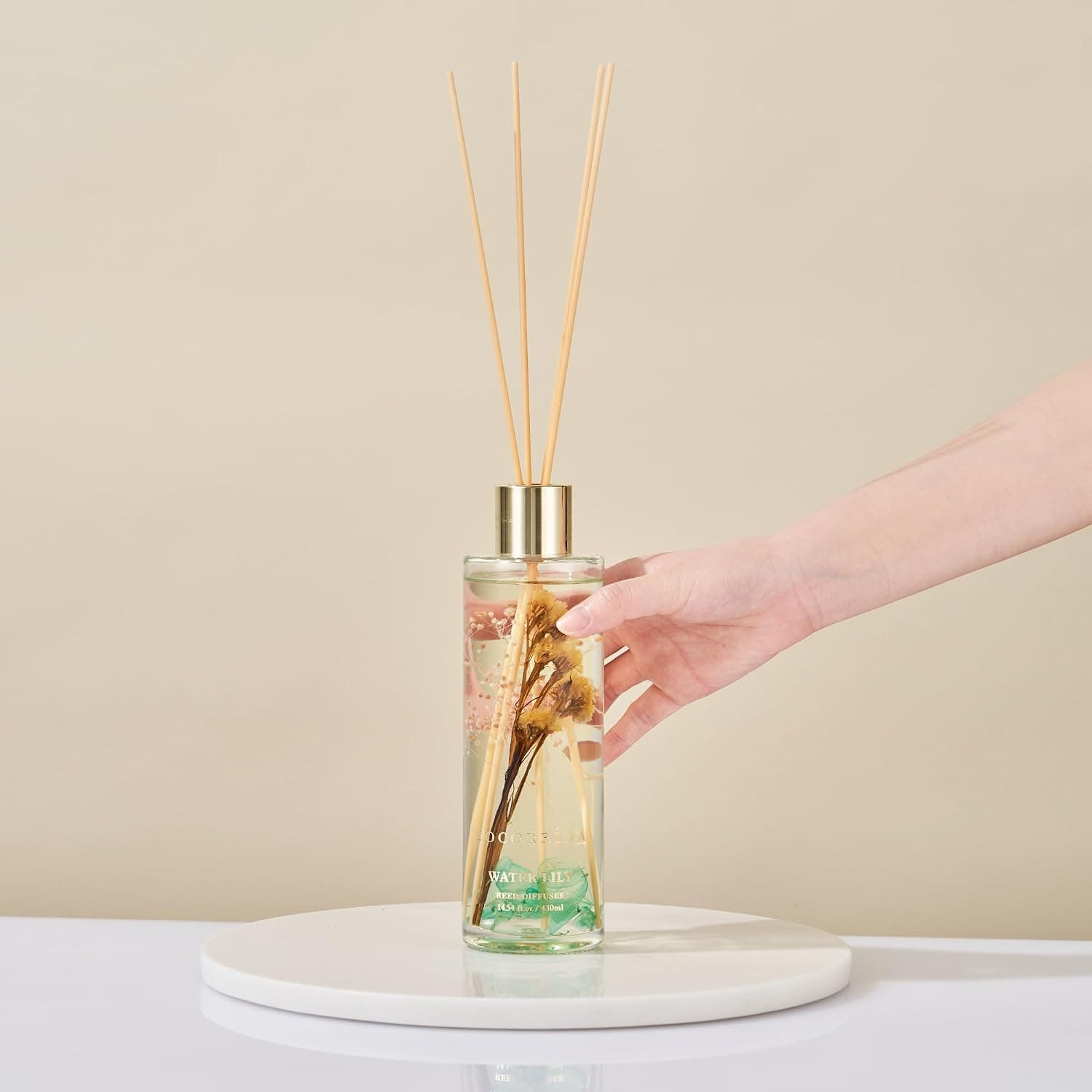 COCORRÍNA Diffuseur Parfum Maison, Nénuphar 430ml avec 8 bâtonnets Parfum de Maison pour Salle de Bain Chambre à Coucher Décoration d'intérieur