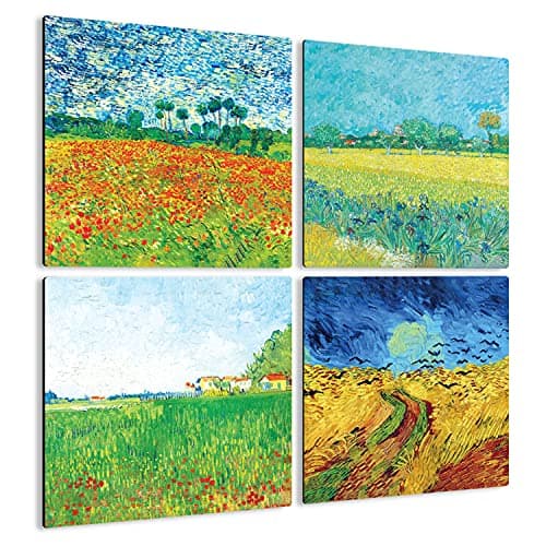 Giallobus - 4 carrés Multi-Panneaux - Vincent Van Gogh - Les Plus Belles œuvres de Van Gogh - Collection 4 - Bois MDF - 29,7x29,7 - x 4 pièces