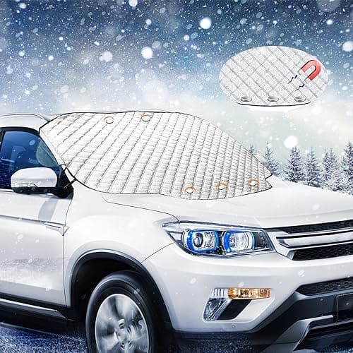 Akapola Couverture Pare Brise Avant Voiture, Magnétiques Bâche Pare Brise, Pare-Soleil Anti Givre Neige Anti Glace UV Soleil Protection Repliable Universelle pour Voiture SUV (180 x 145 x 110cm)