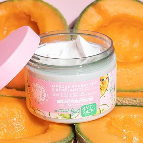 Pulpe de Vie - Masque Cheveux Certifié BIO XL 300ml - Anti-gaspi ! Melon - Soin 3-en-1 pour Cheveux Abîmés - Hydrate et Démêle - Éco-responsable