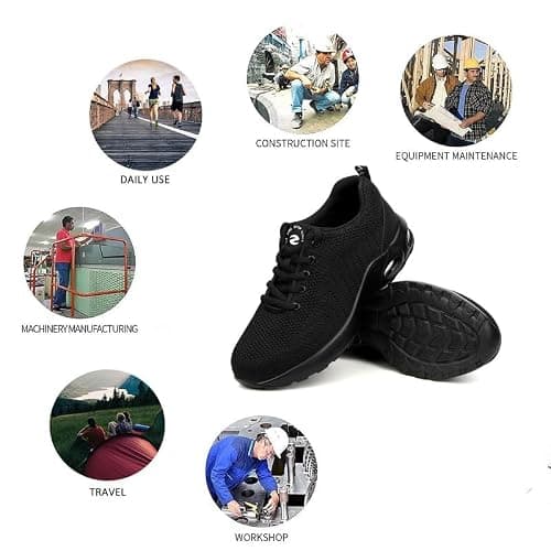 ziitop Chaussures de sécurité Homme Femme Basket de Securite Baskets Chantiers Embout Acier Respirant Chaussures de Travail Légère Anti-Perforation Tout Noir 38 EU