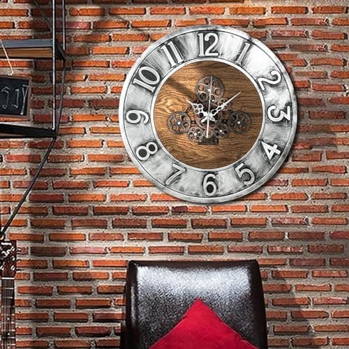 Grande Horloge Murale avec de Vrais Engrenages Mobiles, Horloge Murale décorative Moderne, Horloge Murale Industrielle Steampunk surdimensionnée pour décor de Salon