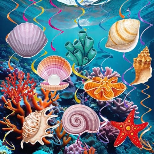 Calkkrer Lot de 10 émerillons à suspendre en forme de bol tropical, décorations de fête sous-marines, thème de plage décorations de plafond. Décor animaux marins guirlandes suspendues décoration.