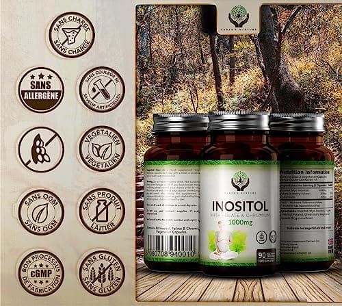 EN Inositol | 90 Myo Inositol Gélules - Myo-Inositol 1000 mg avec Chrome et Folate | Soutien Santé des Femmes | Sans OGM Sans Gluten Sans Produit Laitier | Fabriqué au Royaume-Uni