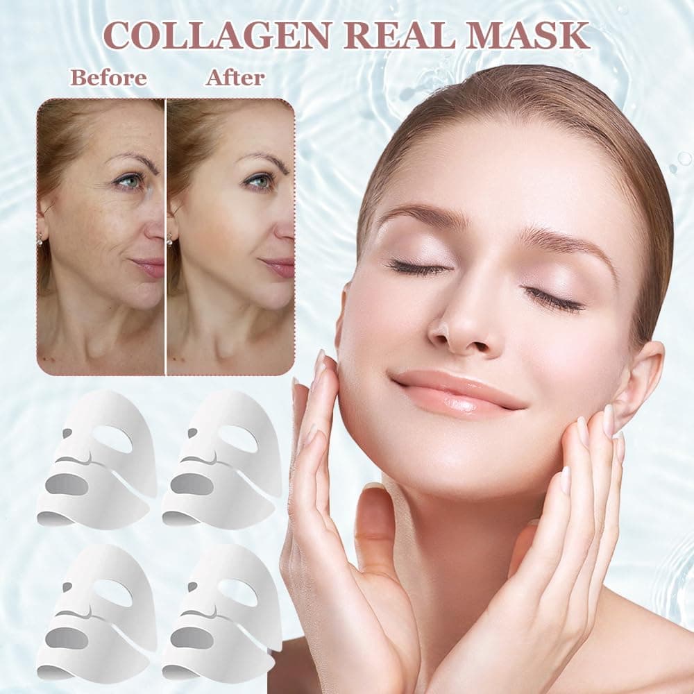 Bio-Collagen Real Deep Mask, Bio Collagen Face Mask Overnight, Anti-âge Mask Collagen, Film de collagène Hydratant Masque anti-rides Réduire les ridules